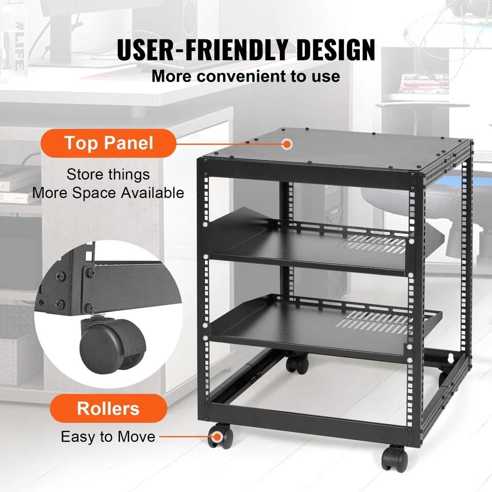 12U 4 Post Open Frame Server Rack Adjustable Depth 23 To 40 HeavyDuty Network Enclosure For AV  IT  2