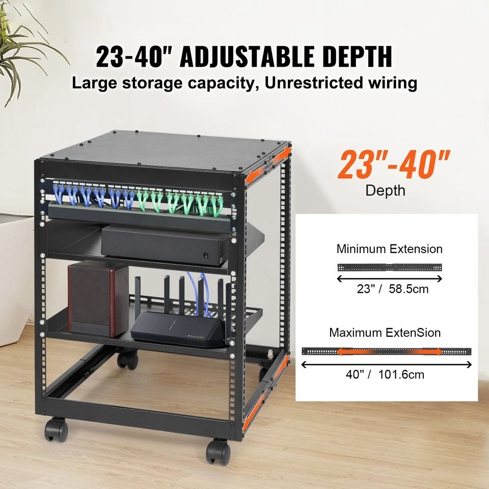 12U 4 Post Open Frame Server Rack Adjustable Depth 23 To 40 HeavyDuty Network Enclosure For AV  IT  3