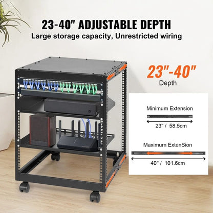 12U 4 Post Open Frame Server Rack Adjustable Depth 23 To 40 HeavyDuty Network Enclosure For AV  IT  3