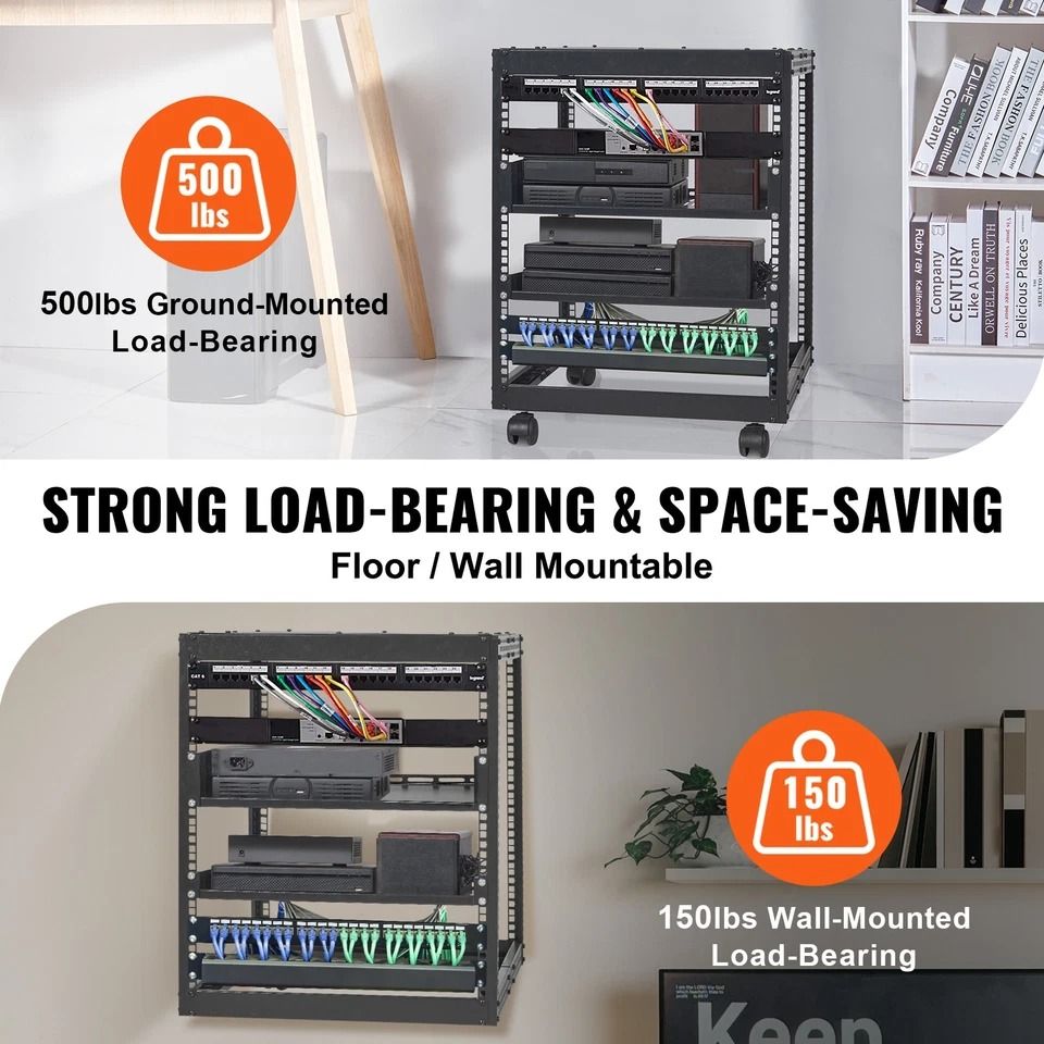 12U 4 Post Open Frame Server Rack Adjustable Depth 23 To 40 HeavyDuty Network Enclosure For AV  IT  4