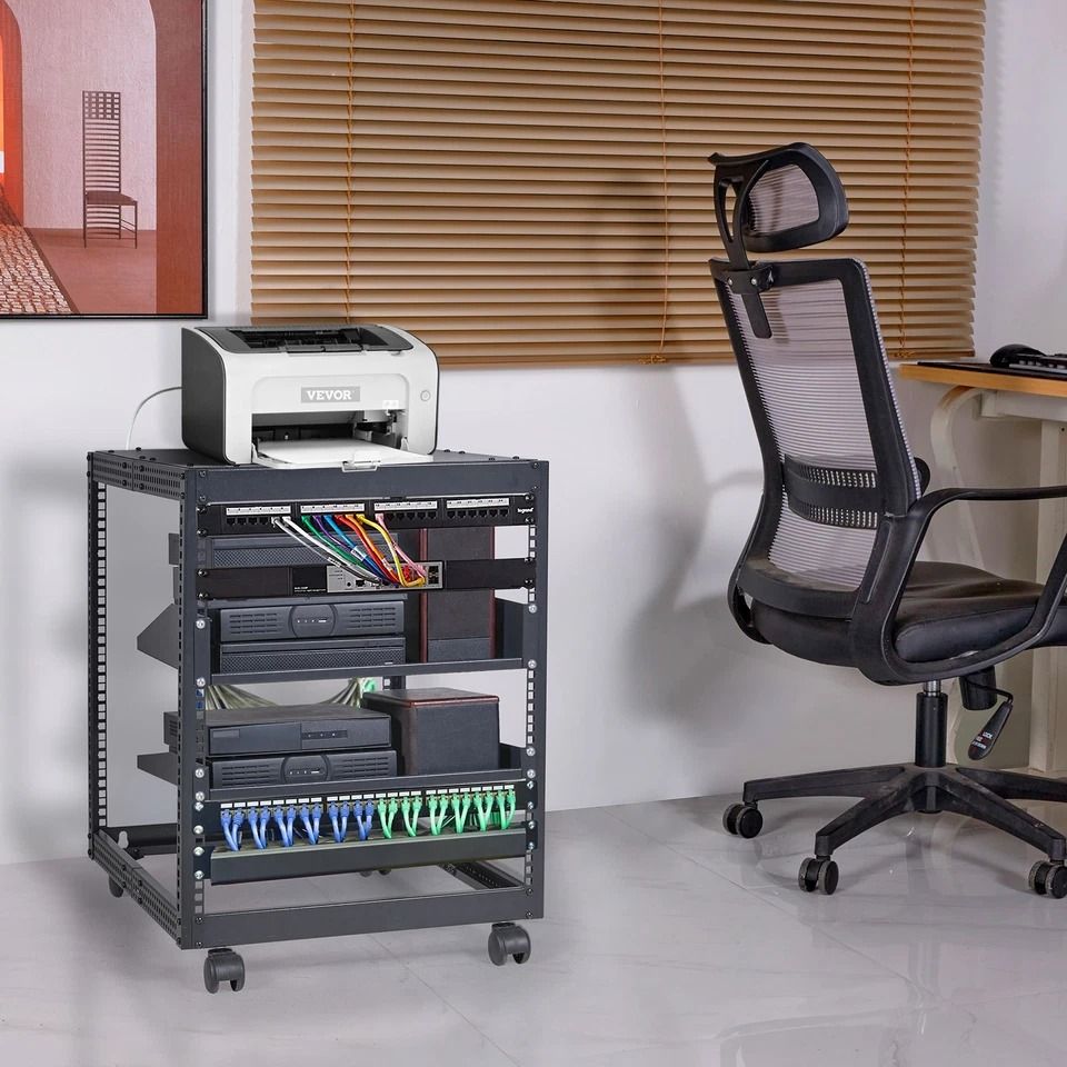 12U 4 Post Open Frame Server Rack Adjustable Depth 23 To 40 HeavyDuty Network Enclosure For AV  IT  9