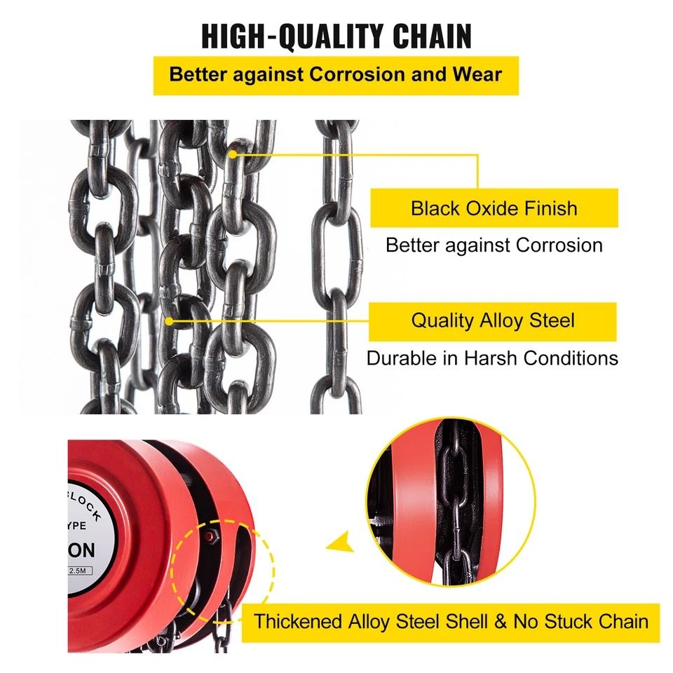 1Ton Manual Chain Hoist With 8FT Fall Chain  Red Hook HeavyDuty Puller Block For Lifting 5