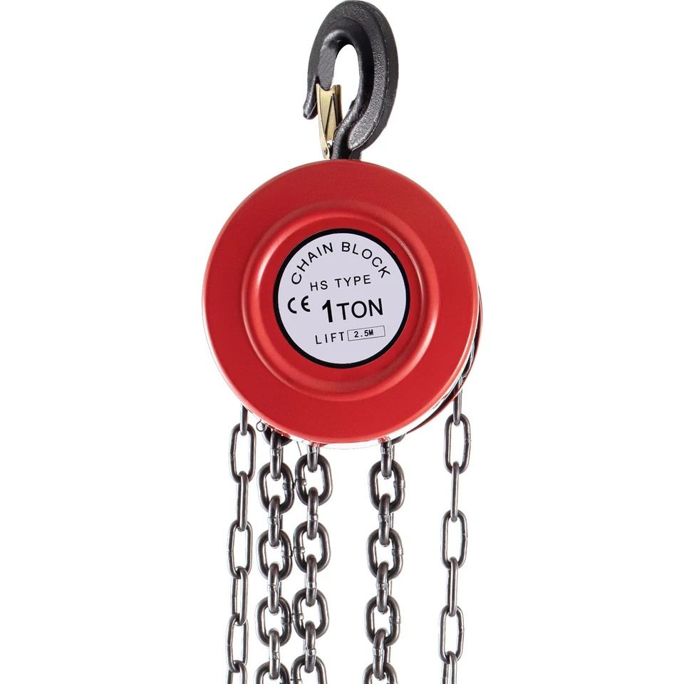1Ton Manual Chain Hoist With 8FT Fall Chain  Red Hook HeavyDuty Puller Block For Lifting 2