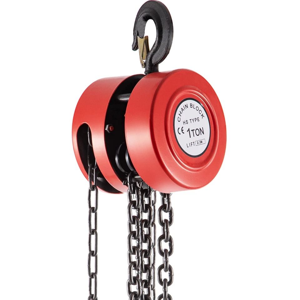 1Ton Manual Chain Hoist With 8FT Fall Chain  Red Hook HeavyDuty Puller Block For Lifting 1