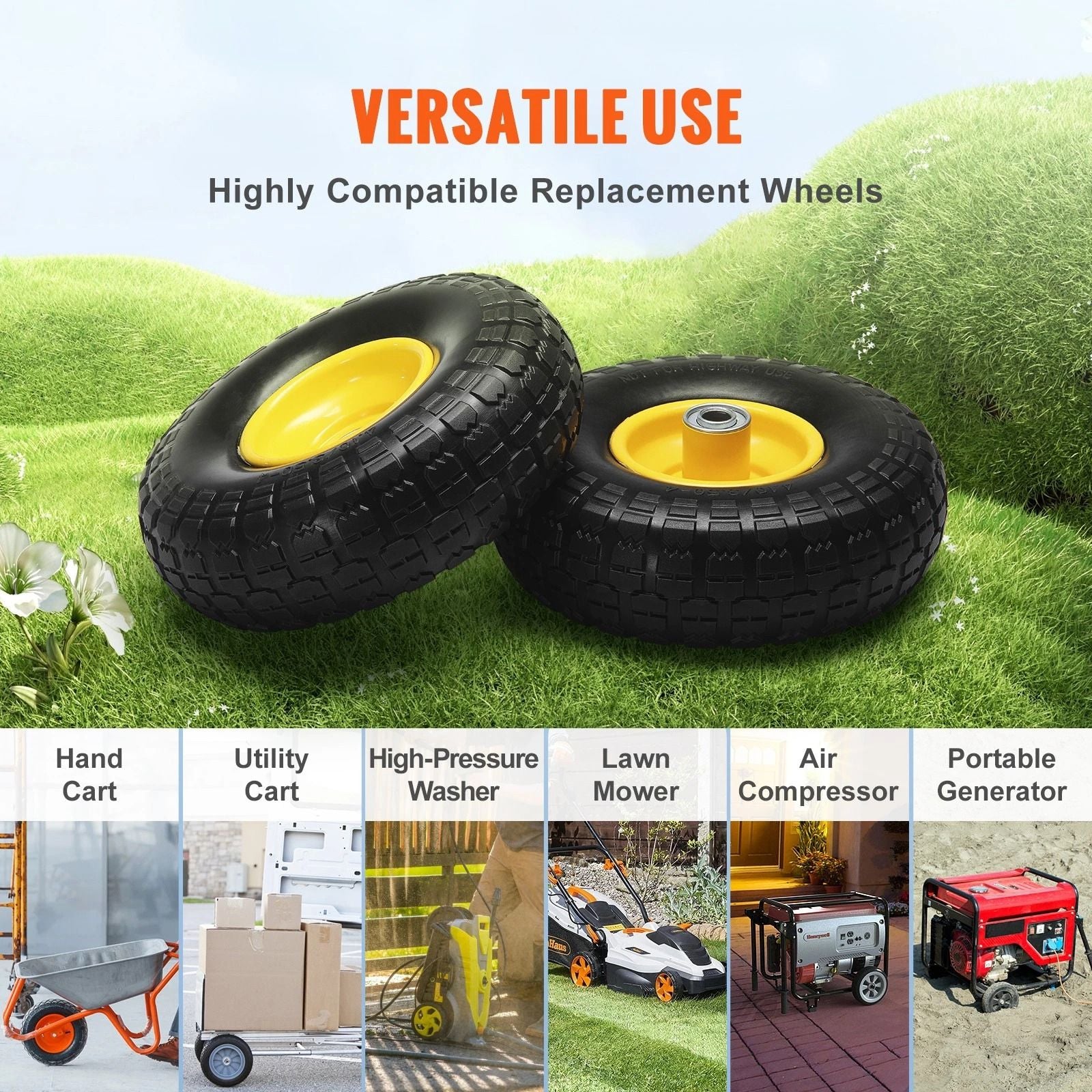 10 Solid PU RunFlat Tire Wheel  2Pack 400 Lbs Capacity FlatFree Tubeless Tire For HeavyDuty Equipme 3