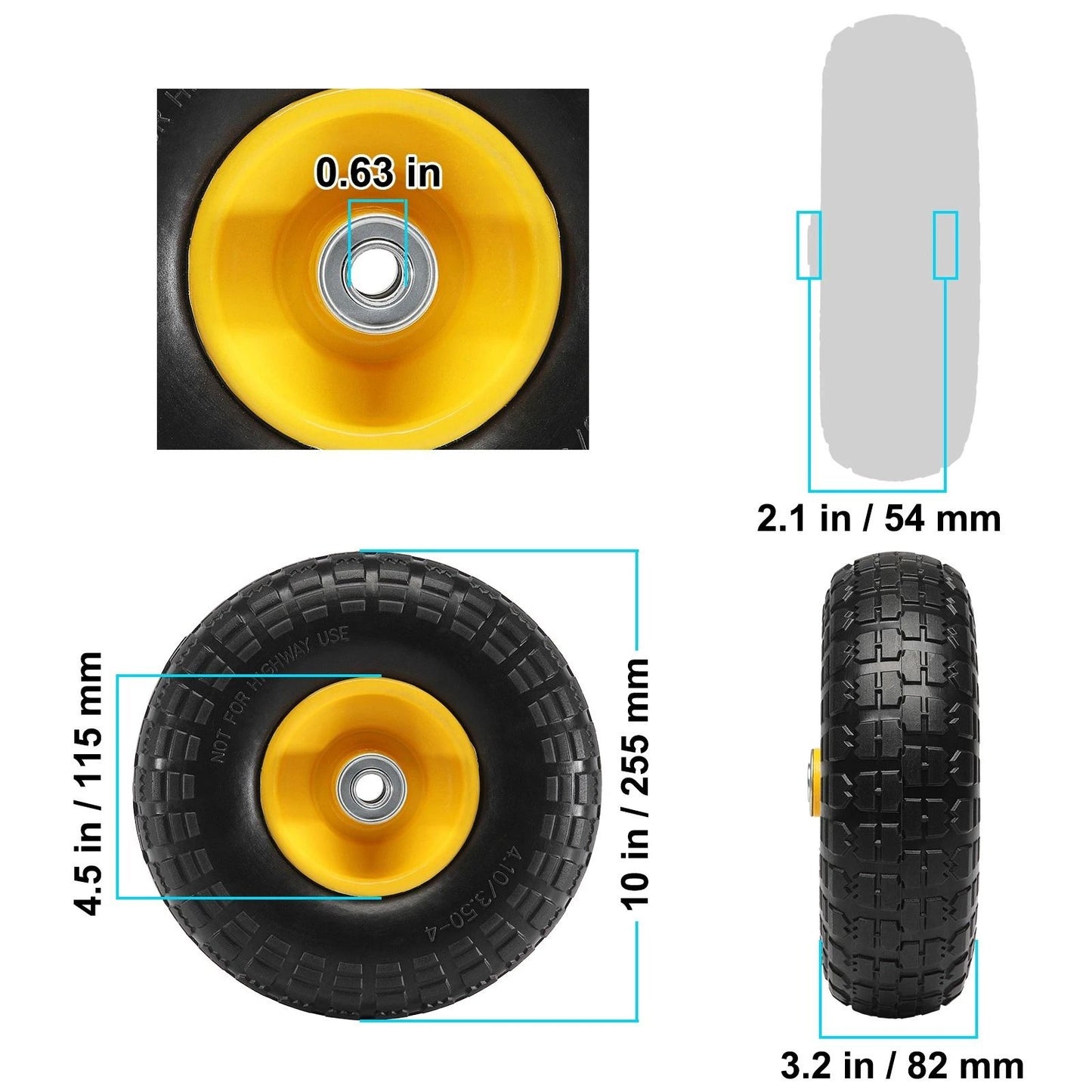 10 Solid PU RunFlat Tire Wheel  2Pack 400 Lbs Capacity FlatFree Tubeless Tire For HeavyDuty Equipme 7