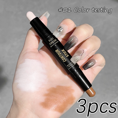 Double Ended Dual Purpose Highlighter & Contour Stick 3D Nose Shadow, Facial Sculpting, Brighten & Trim