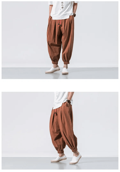 Mens UrbanEase Linen Harem Joggers  Breathable Relaxed Fit Streetwear Pants 4