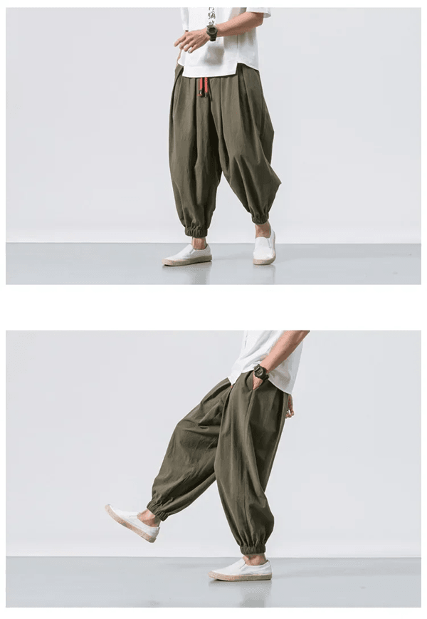 Mens UrbanEase Linen Harem Joggers  Breathable Relaxed Fit Streetwear Pants 5