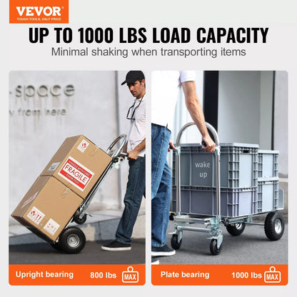 Heavy Duty 4in1 Aluminum Hand Truck  1000 Lbs Capacity Folding Dolly Cart For Easy Transport 5