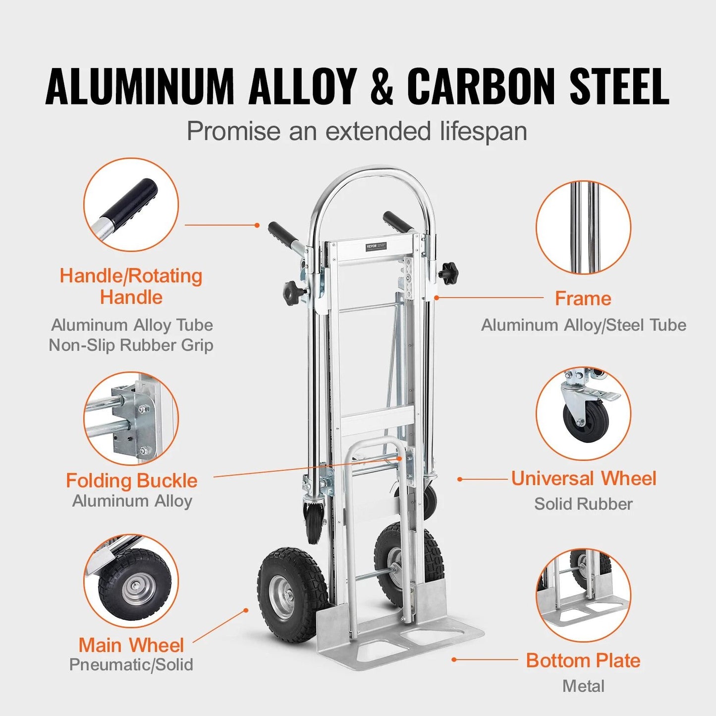 Heavy Duty 4in1 Aluminum Hand Truck  1000 Lbs Capacity Folding Dolly Cart For Easy Transport 10
