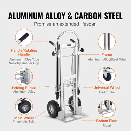Heavy Duty 4in1 Aluminum Hand Truck  1000 Lbs Capacity Folding Dolly Cart For Easy Transport 10