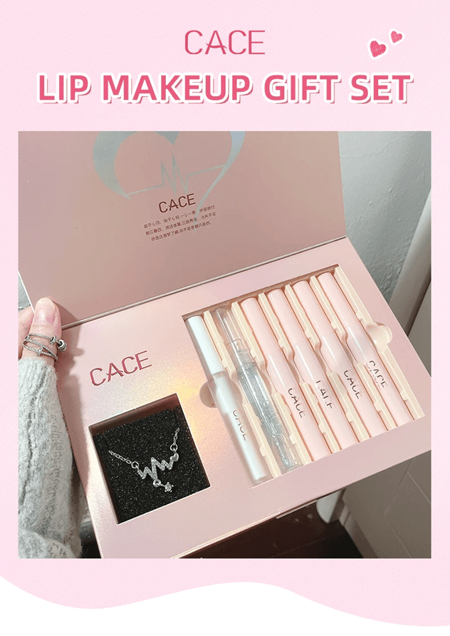 CACE 4-in-1 Matte Liquid Lipstick Gift Set – Long-Lasting Lip Color with Lip Gloss, Plumper & Necklace