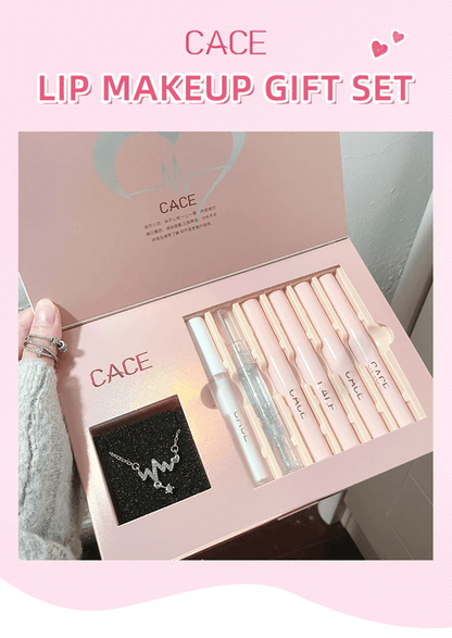 CACE 4-in-1 Matte Liquid Lipstick Gift Set – Long-Lasting Lip Color with Lip Gloss, Plumper & Necklace