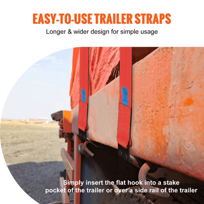 Heavy Duty Red Winch Straps Tie Down Truck Straps With Flat Bed Hooks 3