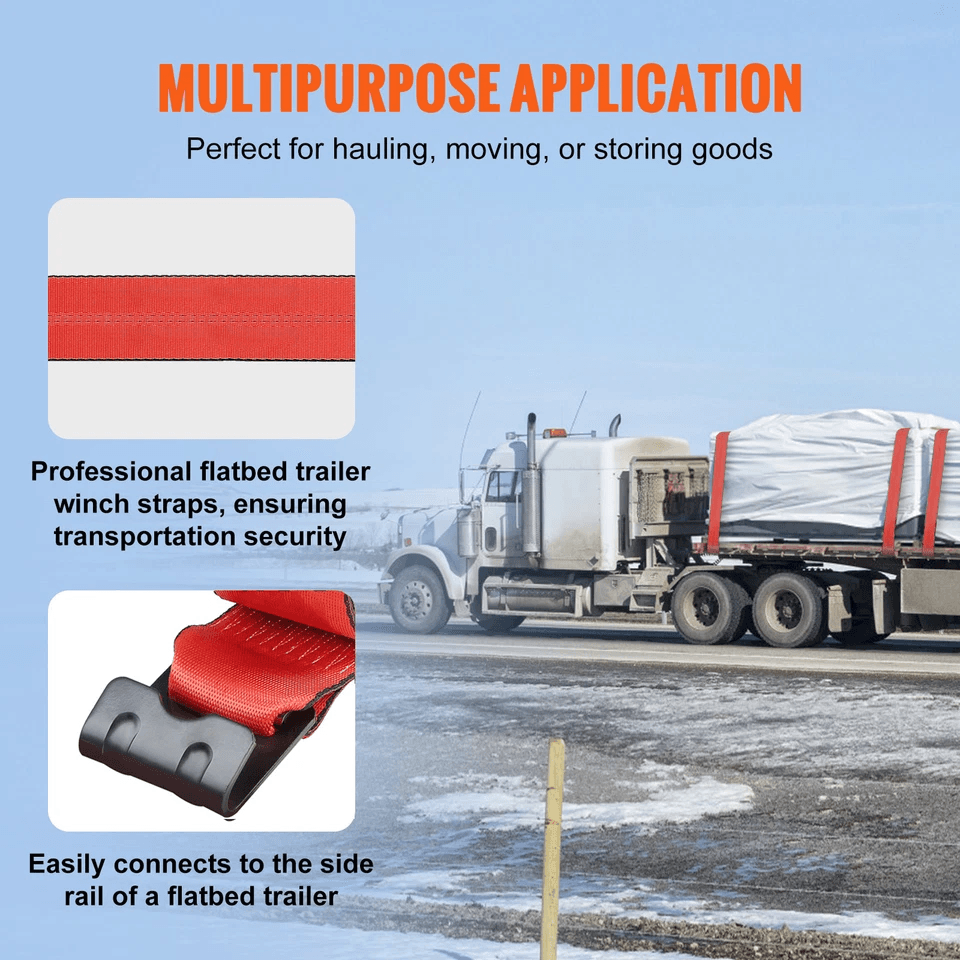 Heavy Duty Red Winch Straps Tie Down Truck Straps With Flat Bed Hooks 5