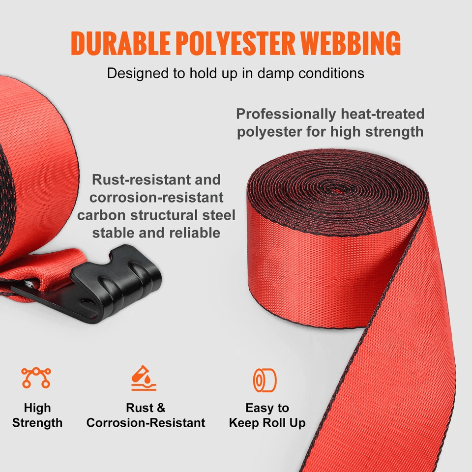 Heavy Duty Red Winch Straps Tie Down Truck Straps With Flat Bed Hooks 1