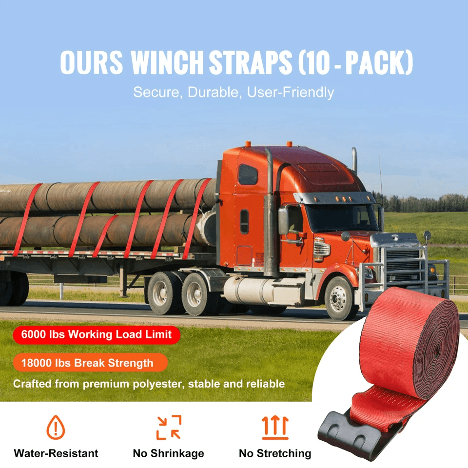 Heavy Duty Red Winch Straps Tie Down Truck Straps With Flat Bed Hooks 2