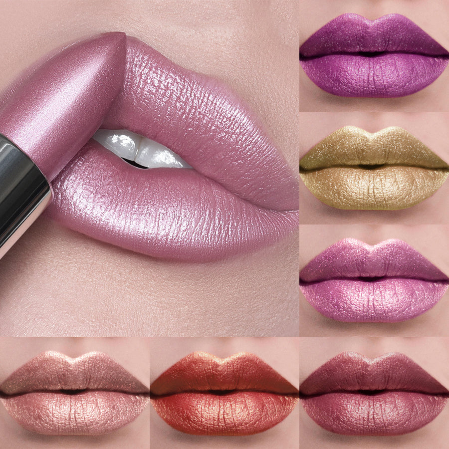 Bold & Intense Glitter Shiny Metallic Lipstick Pearlescent Lip Tint, Long Lasting Matte Lip Makeup