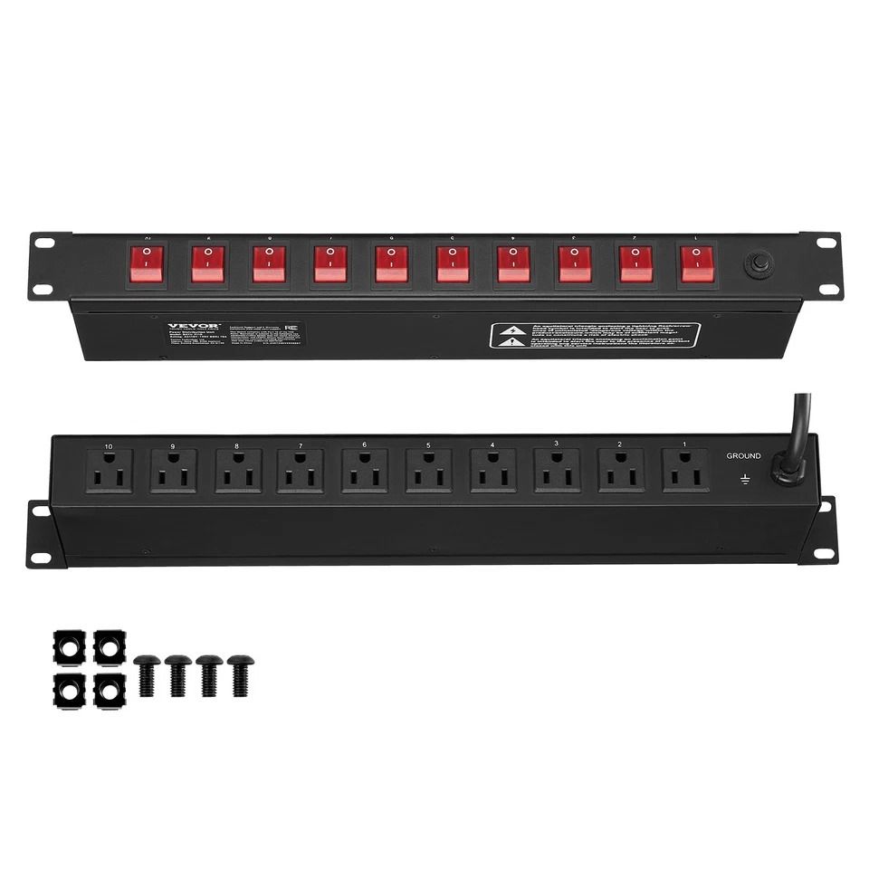Rack Mount Power Strip 19 1U PDU 10 Outlets W Surge Protection  Overload Safety 1