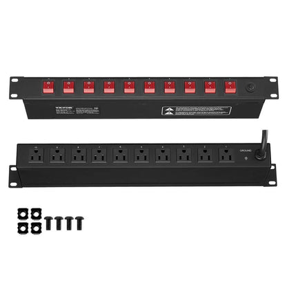 Rack Mount Power Strip 19 1U PDU 10 Outlets W Surge Protection  Overload Safety 1