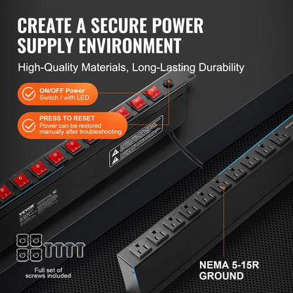 Rack Mount Power Strip 19 1U PDU 10 Outlets W Surge Protection  Overload Safety 3