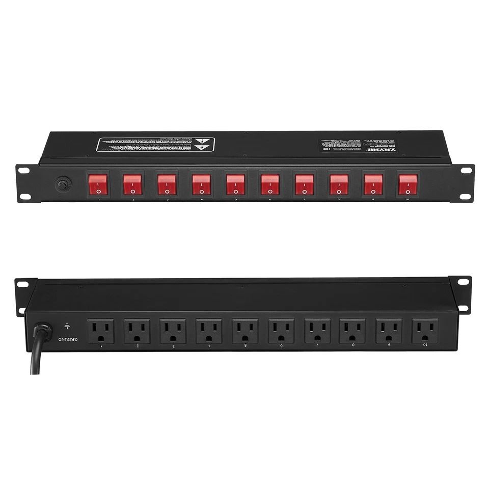 Rack Mount Power Strip 19 1U PDU 10 Outlets W Surge Protection  Overload Safety 8