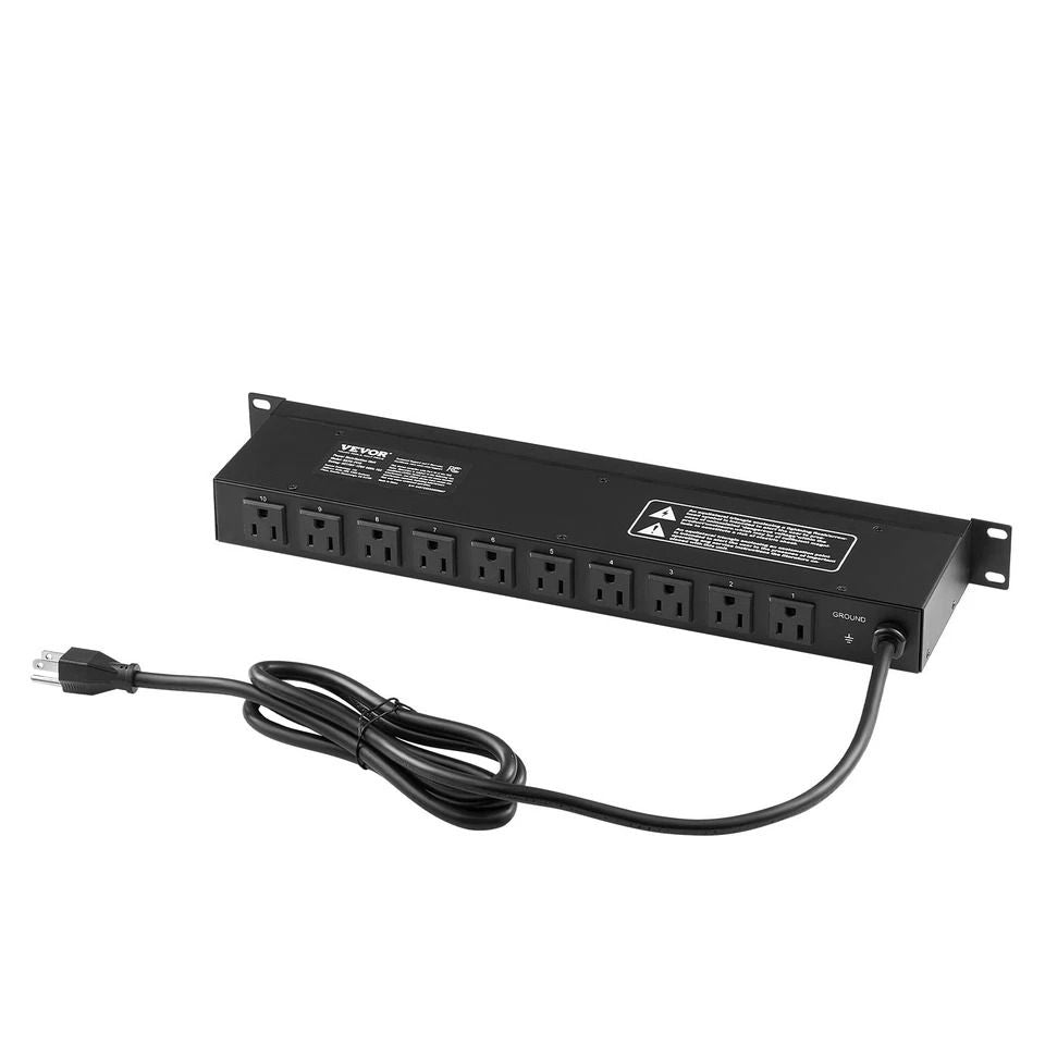 Rack Mount Power Strip 19 1U PDU 10 Outlets W Surge Protection  Overload Safety 2