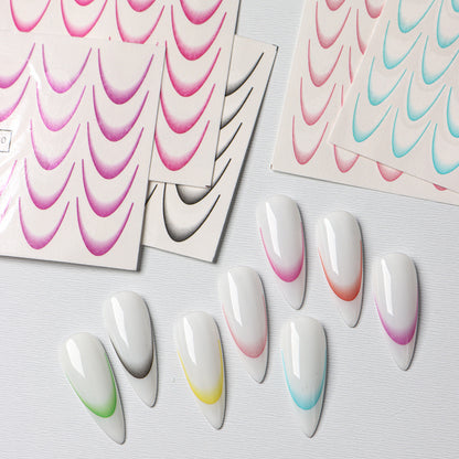 Nail Art Water Transfer Stickers, 8PCS Gradient French Tip Decals for Salon Quality Manicures, Easy DIY Application