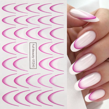 Nail Art Water Transfer Stickers, 8PCS Gradient French Tip Decals for Salon Quality Manicures, Easy DIY Application
