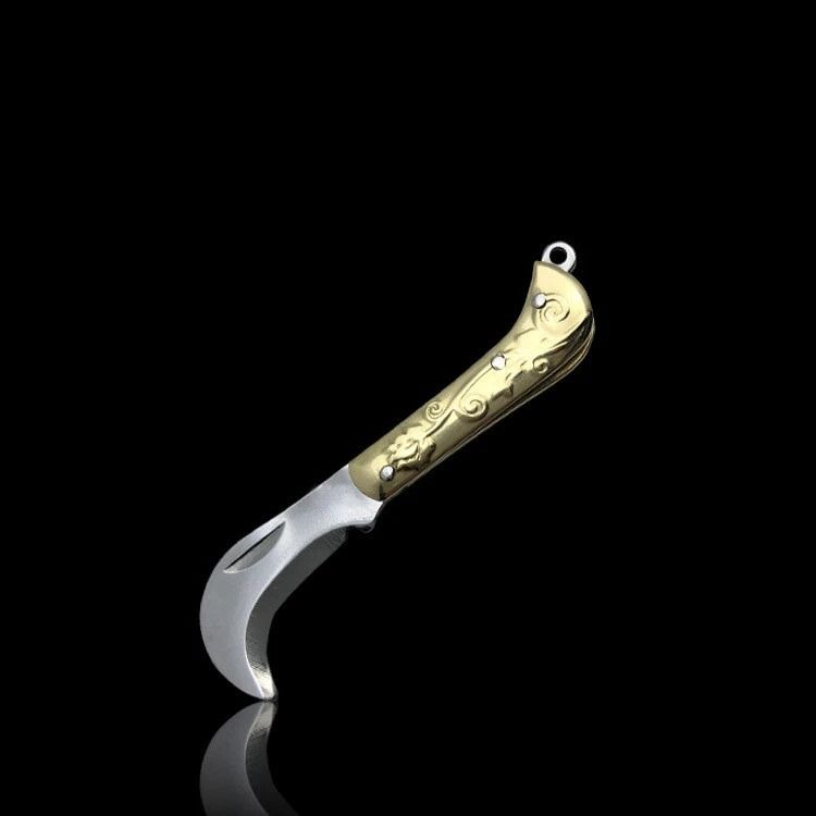 Small Mini Folding Pocket Knife Brass Blade Survival Knife with Stainless Steel Chain, Compact & Durable