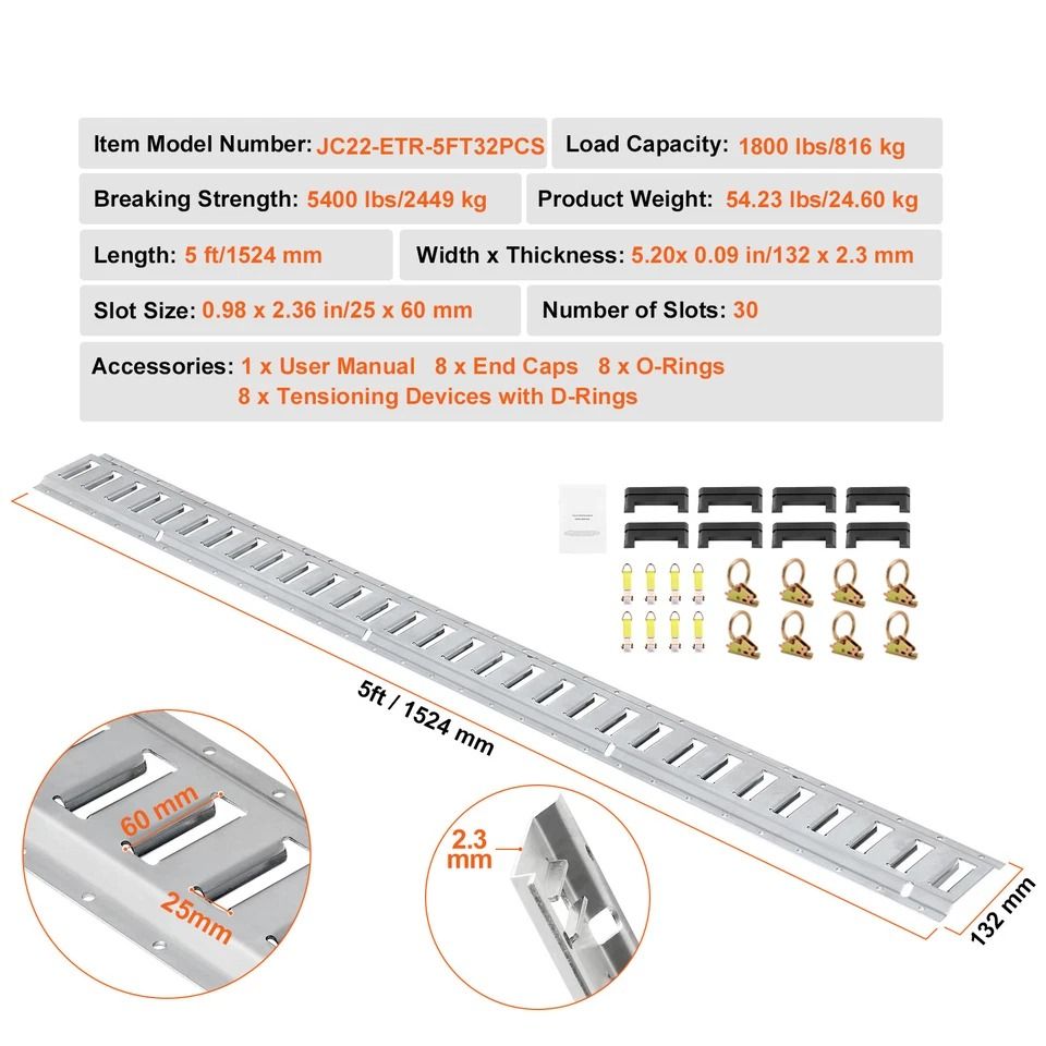 5 E Track Tie Down System 34PCs Rail Kit For Cargo Trailers  Trucks  Secure Load Transport 5