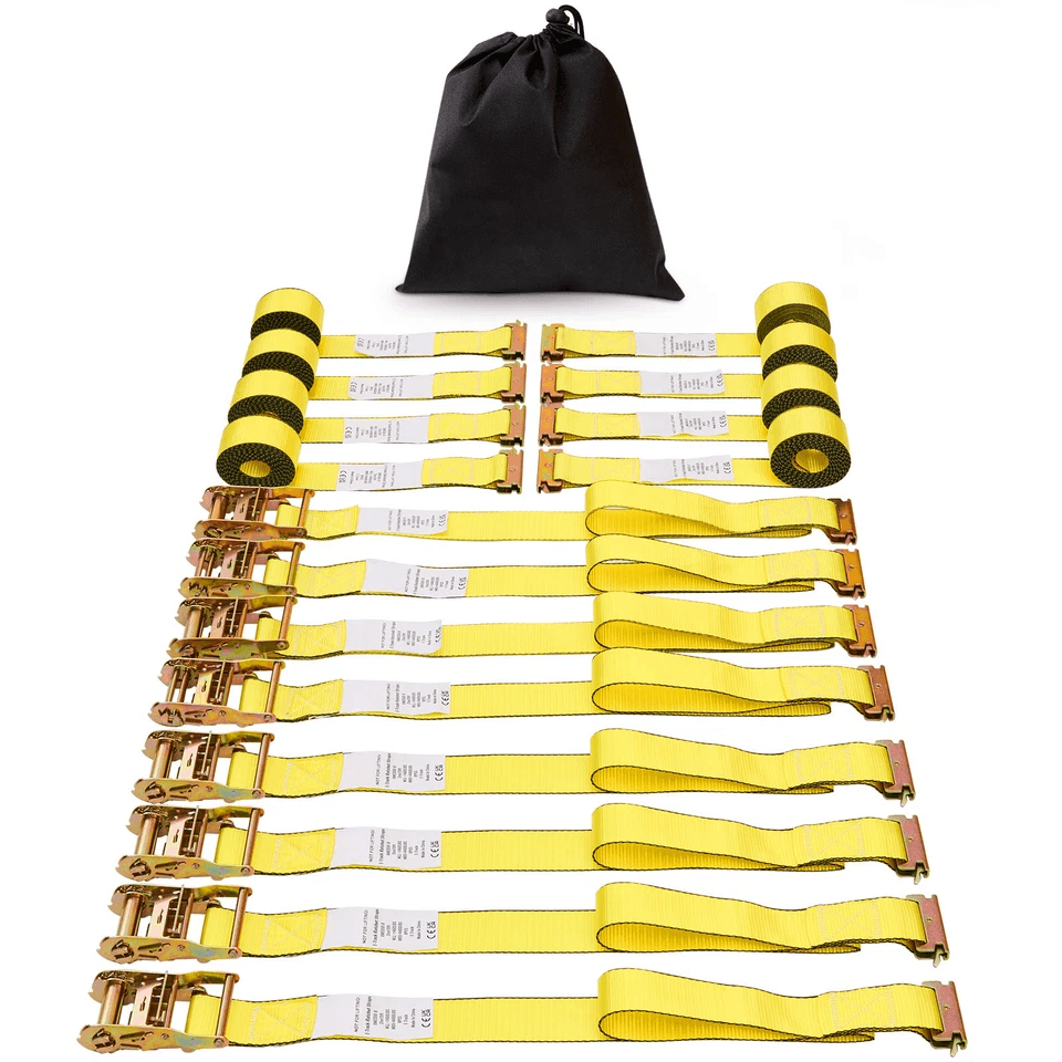 Ratchet Tie Down Straps, Heavy Duty Cargo Securing Kit with E Track Hooks & Storage Bag