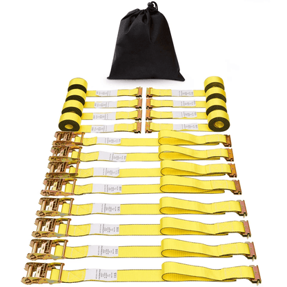 Ratchet Tie Down Straps, Heavy Duty Cargo Securing Kit with E Track Hooks & Storage Bag