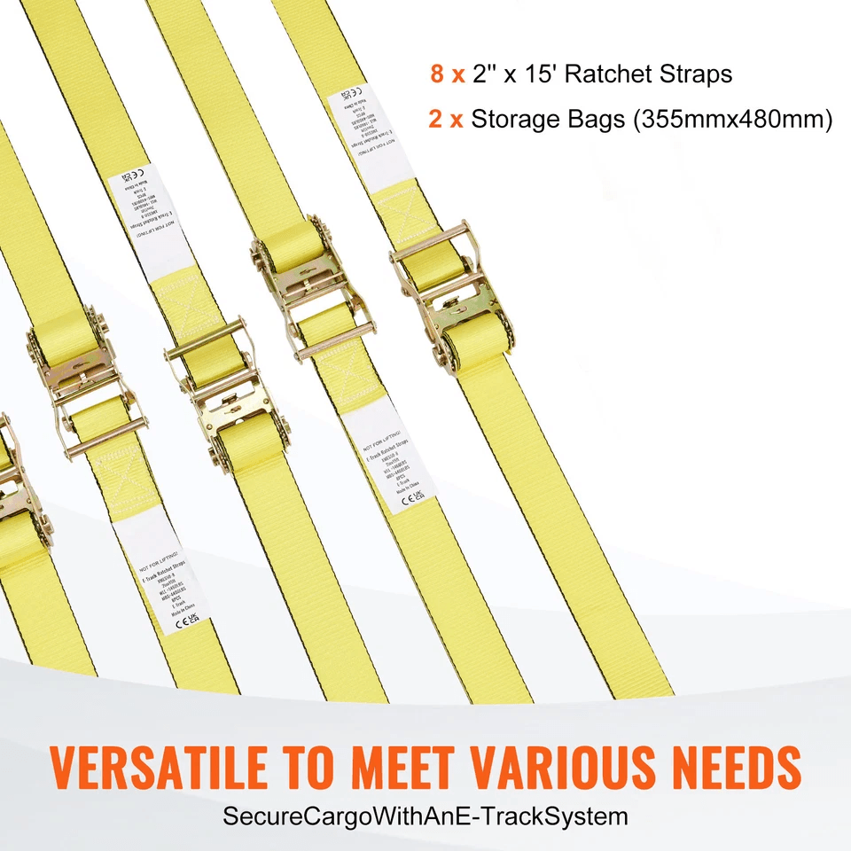 Ratchet Tie Down Straps Heavy Duty Cargo Securing Kit With E Track Hooks  Storage Bag 5