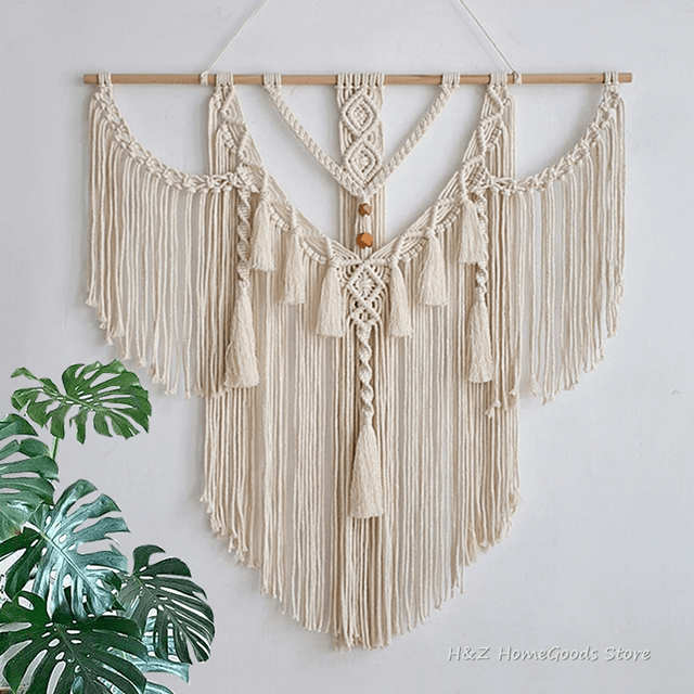 Boho Macrame Wall Hanging Tapestry – Large Handwoven Art Decor with Tassels for Bedroom & Living Room