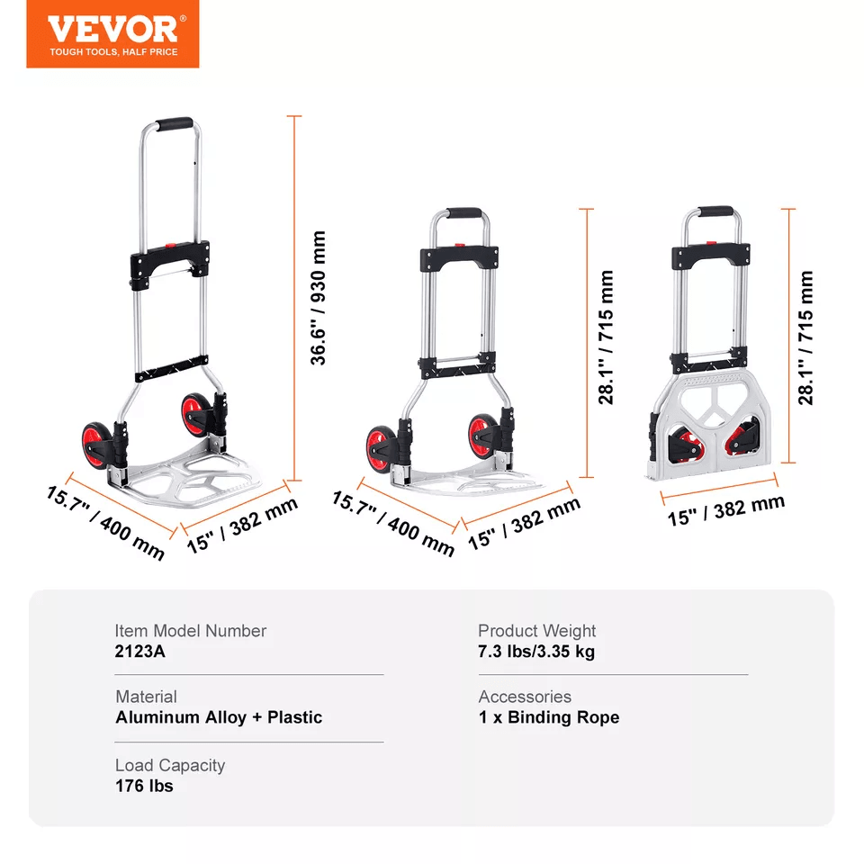 Folding Hand Truck Aluminum Luggage Trolley Cart Dolly Bungee Cord 5