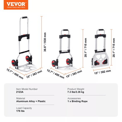 Folding Hand Truck Aluminum Luggage Trolley Cart Dolly Bungee Cord 5