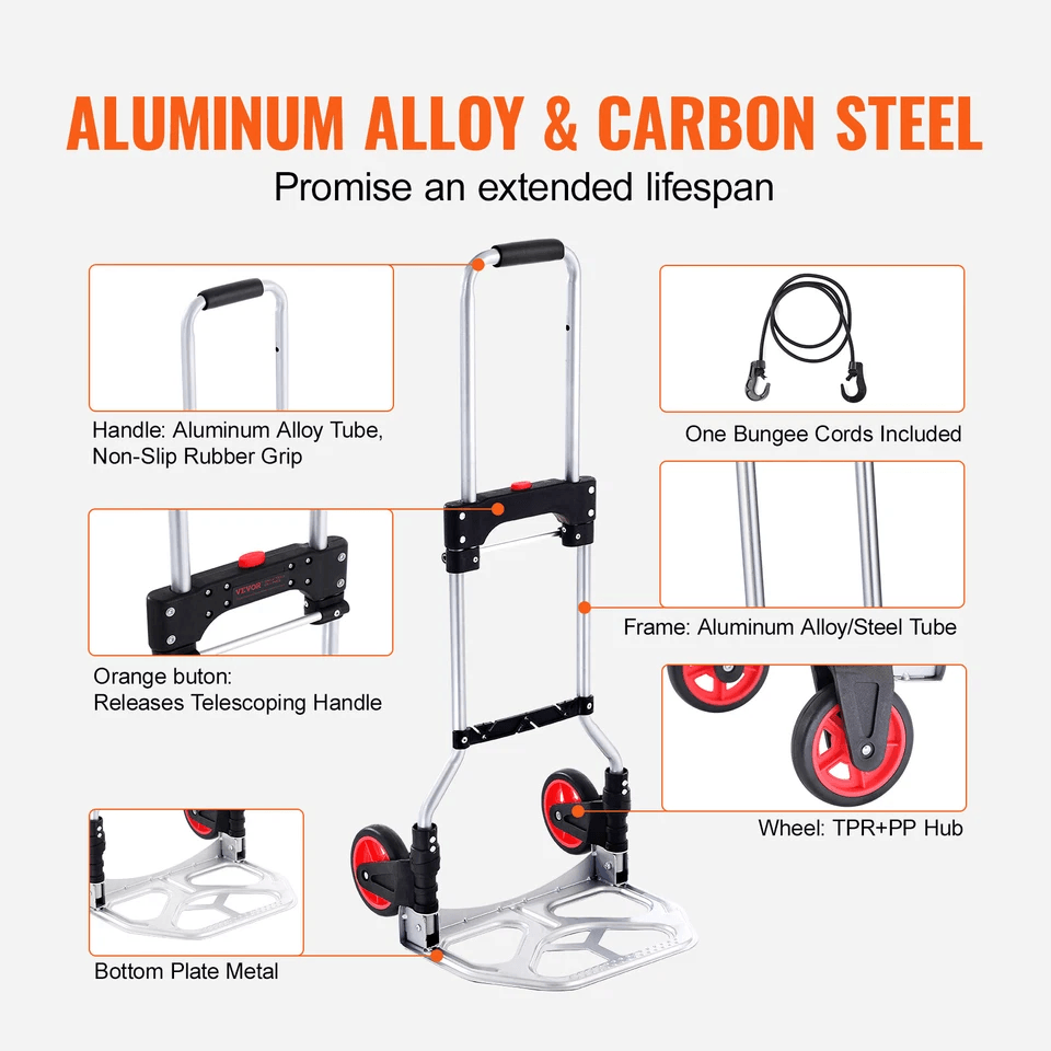 Folding Hand Truck Aluminum Luggage Trolley Cart Dolly Bungee Cord 3