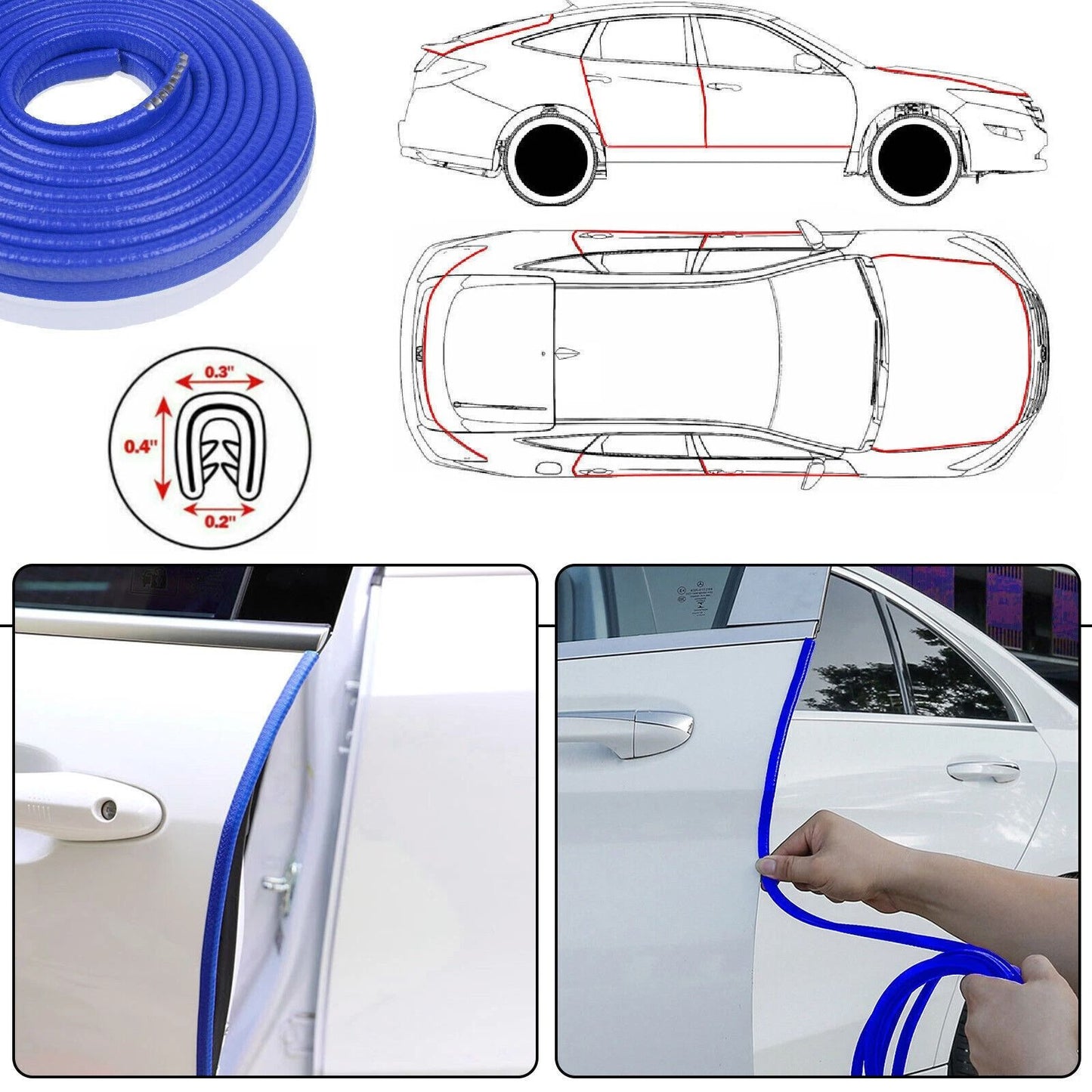 10Feet Car Door Edge Guard Moulding Trim Strip  Universal Rubber Seal Protector With Metal Clips Bl 8