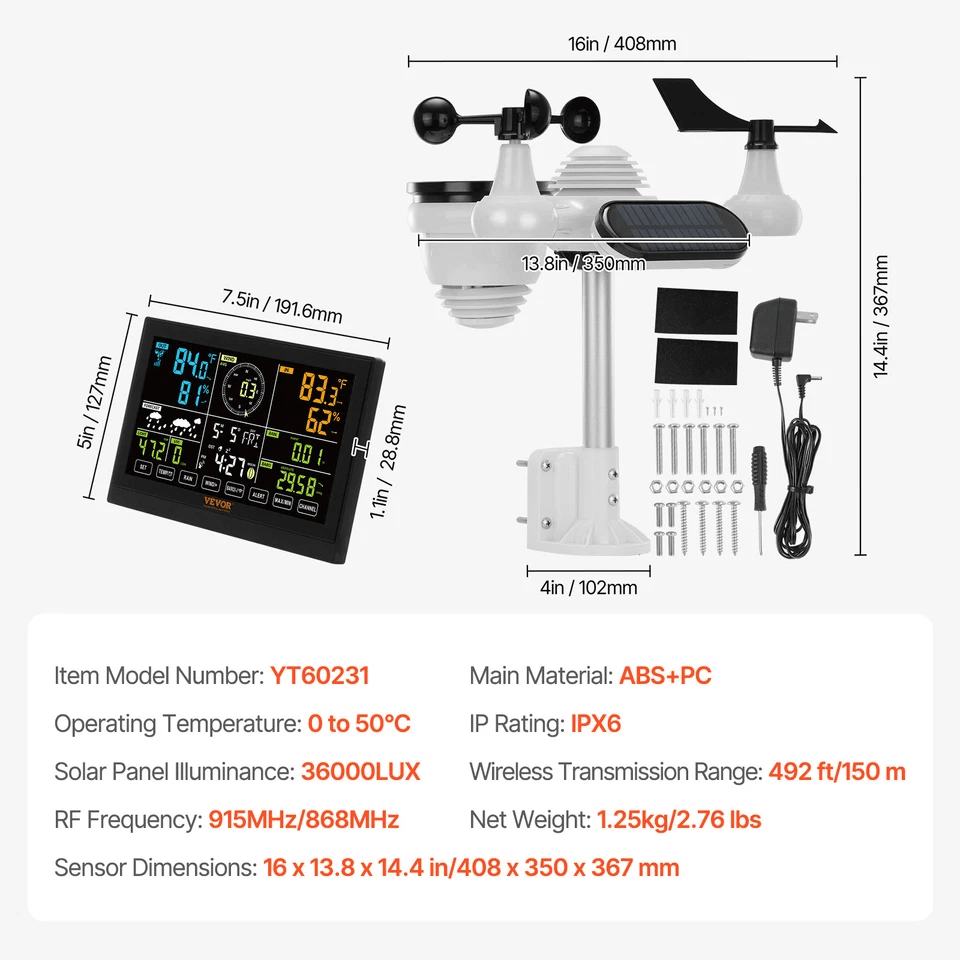 Wireless Weather Station Display Indoor Outdoor Solar Powered No WiFi Needed 5