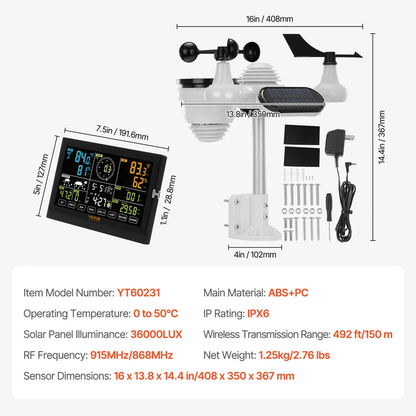 Wireless Weather Station Display Indoor Outdoor Solar Powered No WiFi Needed 5