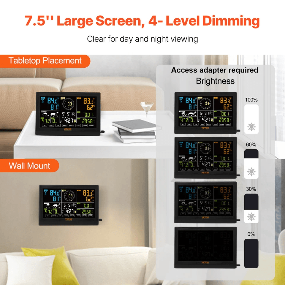 Wireless Weather Station Display Indoor Outdoor Solar Powered No WiFi Needed 3