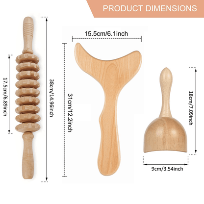 Wooden Lymphatic Drainage Massage Tool Set  Manual Maderotherapy  Gua Sha Kit For Body Sculpting 4