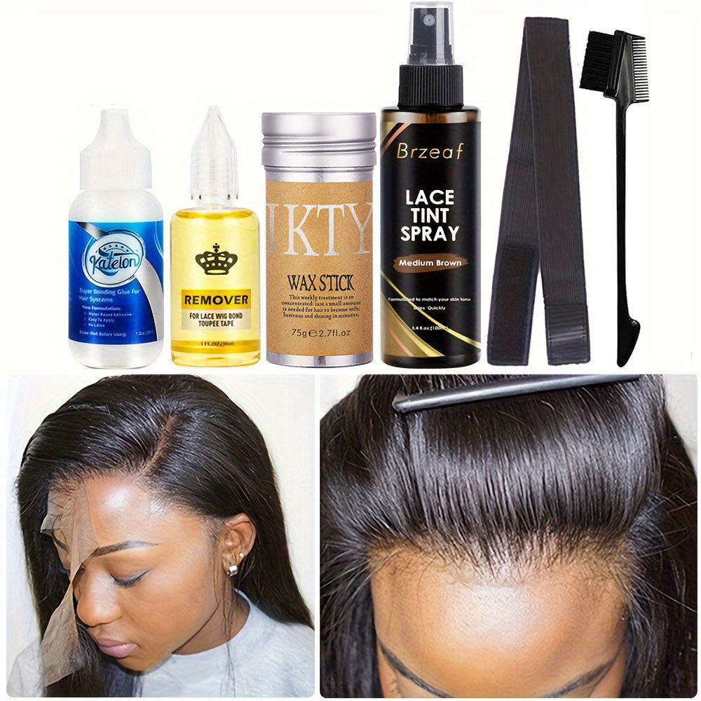Waterproof Lace Wig Glue, Strong Liquid Adhesive Hair Glue for Lace Front Wigs, Lace Tint Spray & Elastic Melt Band