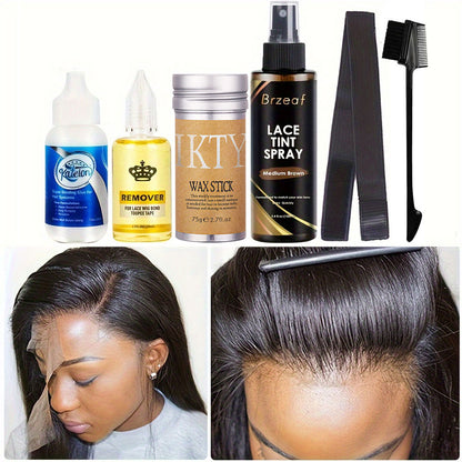 Waterproof Lace Wig Glue, Strong Liquid Adhesive Hair Glue for Lace Front Wigs, Lace Tint Spray & Elastic Melt Band