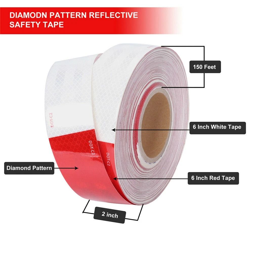 DOTC2 Approved Reflective Tape Red  White Conspicuity Tape 2x150 Roll For Trailers  Trucks 7