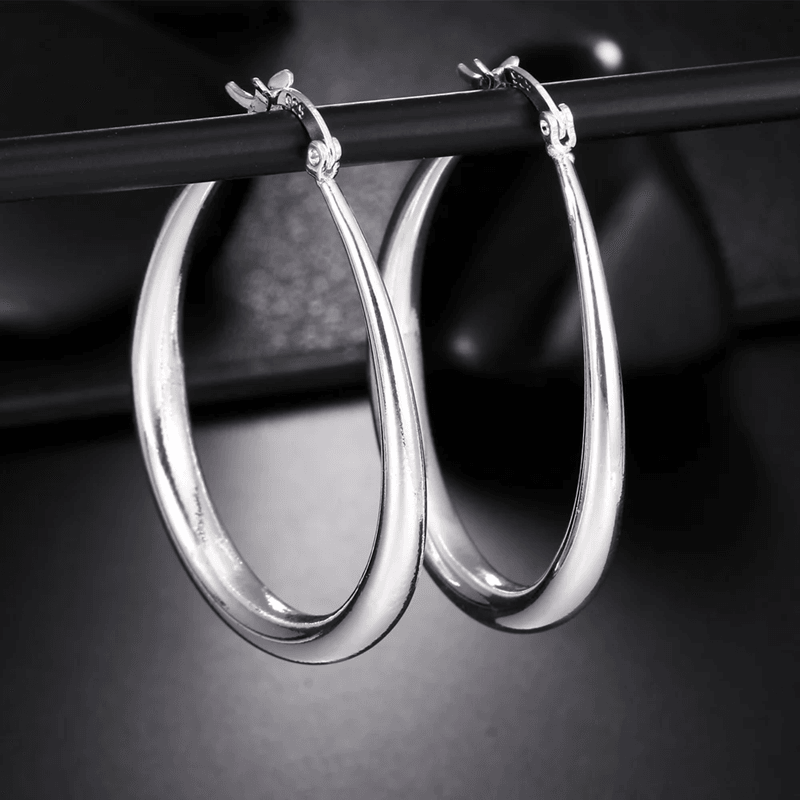925 Sterling Silver Hoop Earrings  41mm Smooth Circle Statement Hoops For Women 2