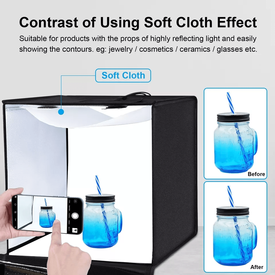 Portable LED Light Box Tent Kit With Foldable Photo Studio 6 Color Backgrounds High Brightness Idea 3