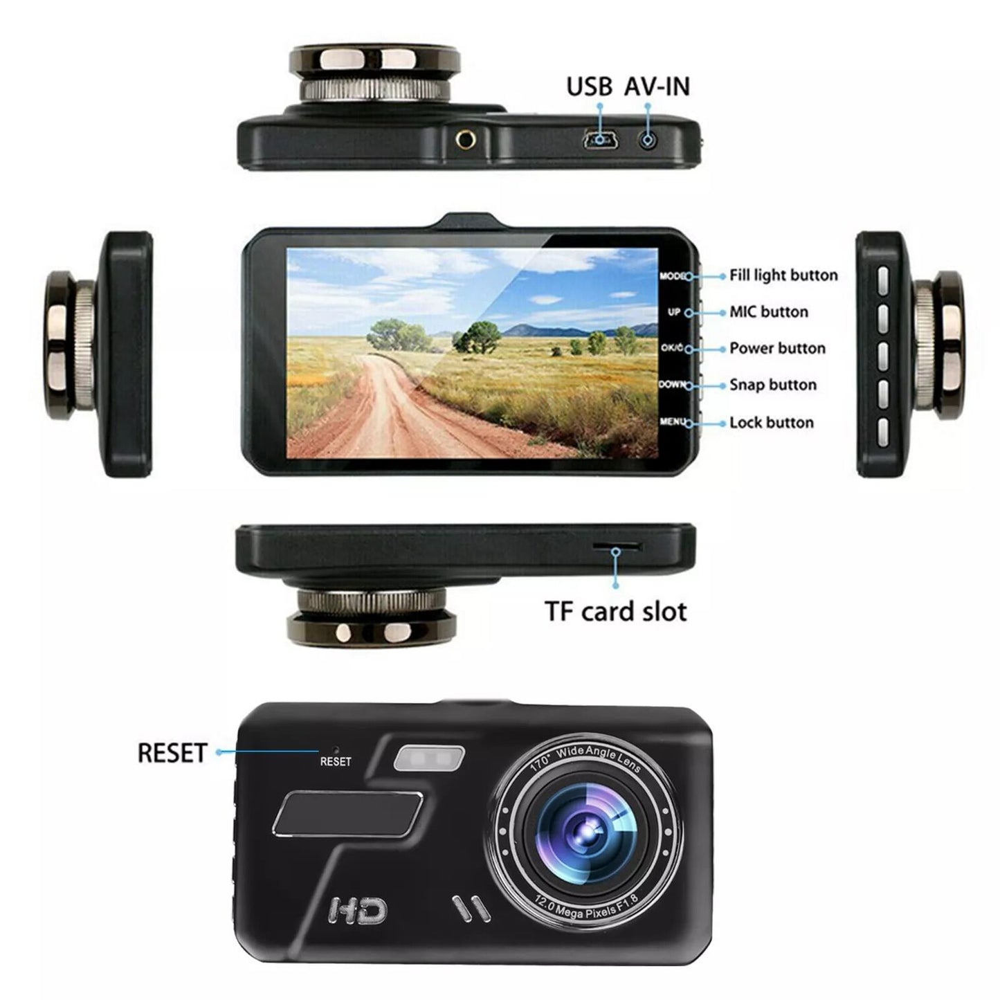 Dual 1080P Dash Cam With 4 Screen Car DVR Recorder For Front  Rear Camera Coverage 5